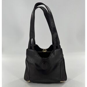 Vintage Mid Century Modern Lou Taylor Leather Satchel Shoulder Brown Bag Mirror‎